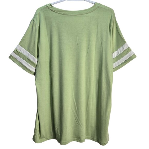 NWOT | Light Green Varsity Stripe Short Sleeve V-Neck Baseball Style Tee | 2XL - Picture 2 of 5